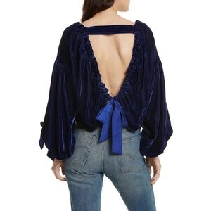 FREE PEOPLE | Blue Velvet Long Sleeve Blouse